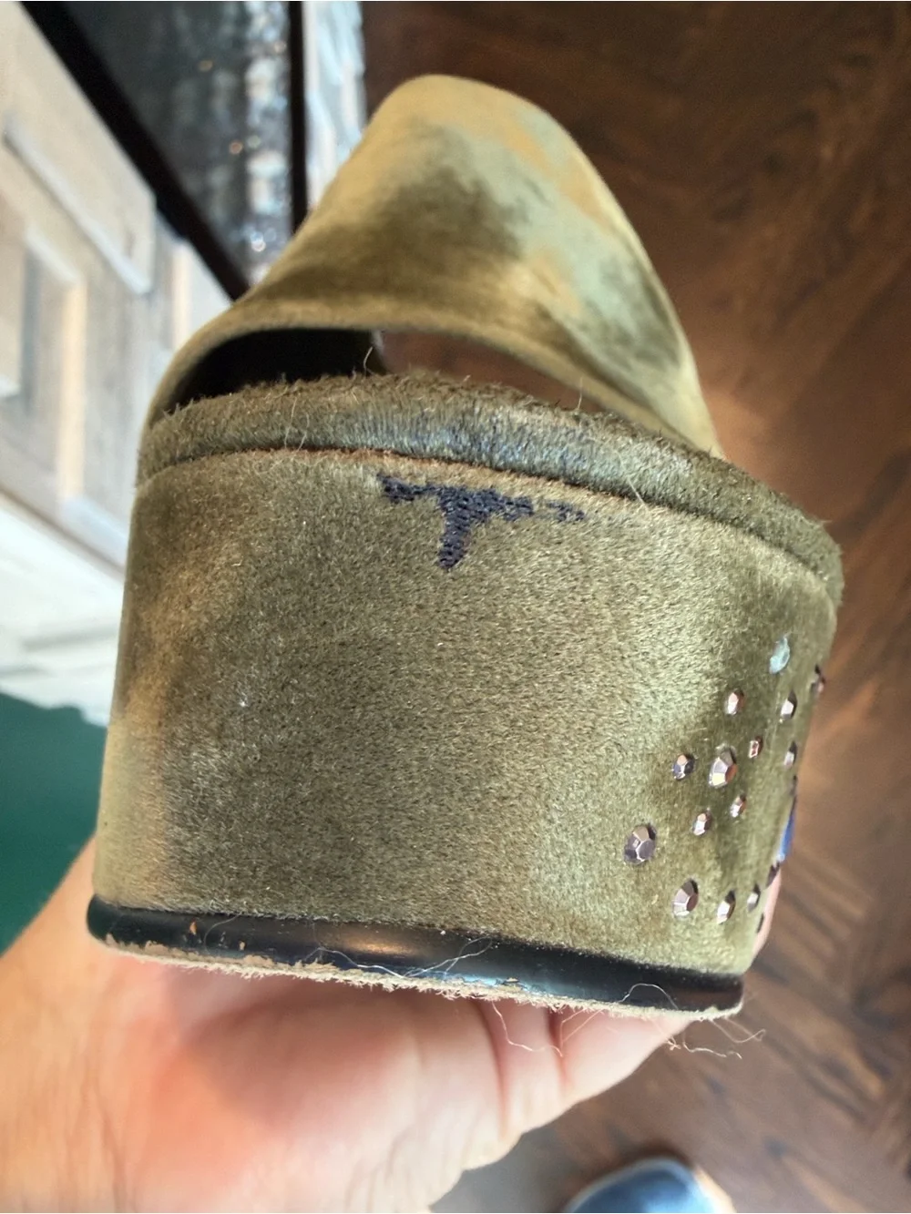 New York Transit Olive Suede Wedge Slide Sandals